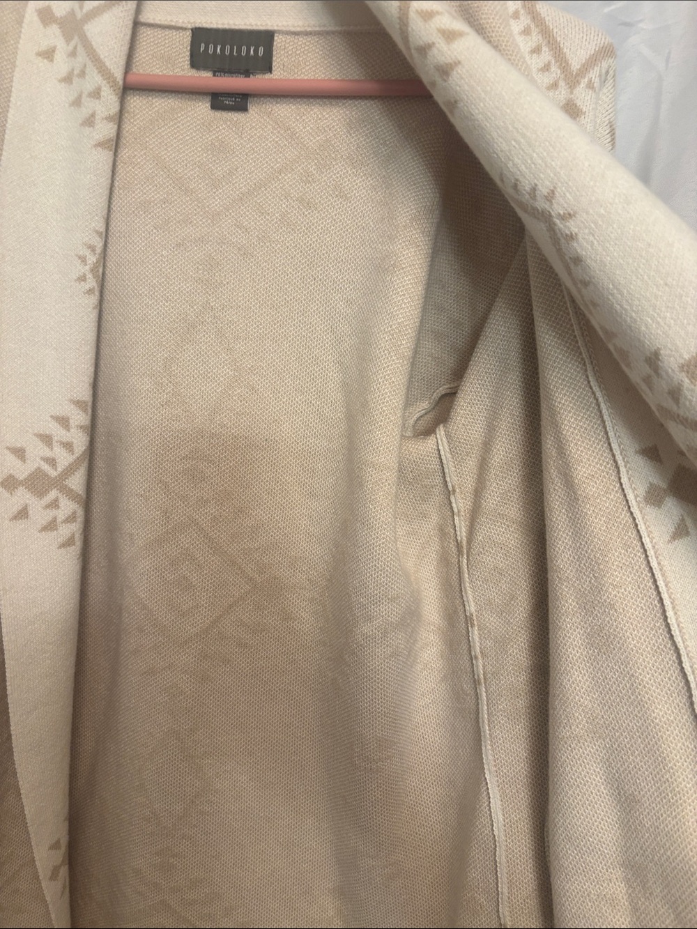 Light Cream & Tan Aztec-Pattern Open Cardigan by - Picture 6 of 6